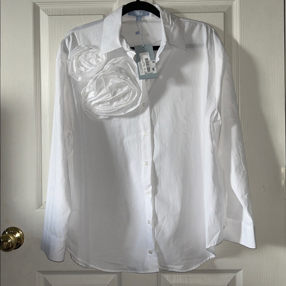 Antonio Melani Womens White Rose Flower Appliqué Button Down Shirt Size Med - Picture 7 of 10